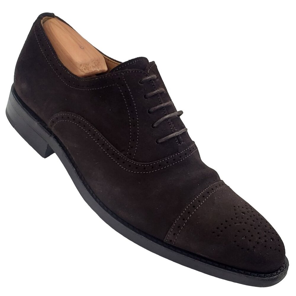 UK England Finsbury Dress Shoes Men's 6.5 Brown Suede Leather Cap-toe Oxfords - Picture 12 of 13